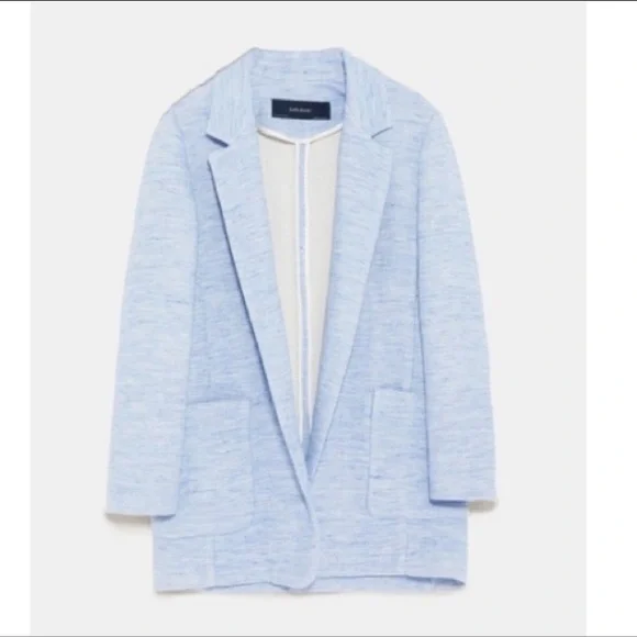 NWOT Zara texturized weave blazer light blue - Picture 4 of 7